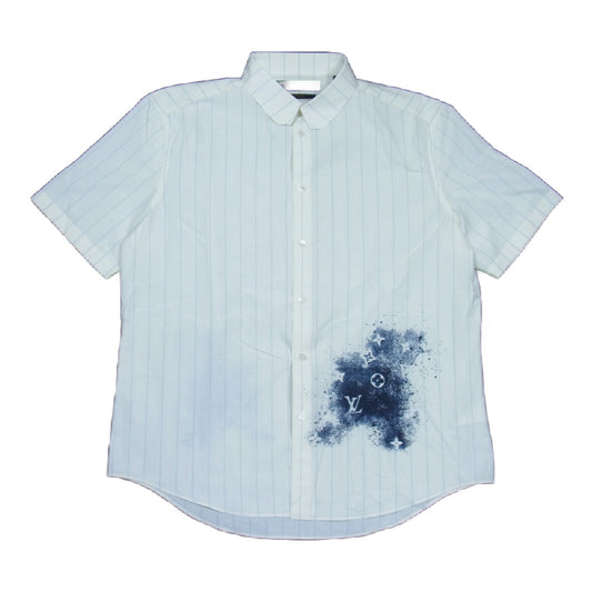 LOUIS VUITTON ルイ・ヴィトン 20SS 1A5VRX 国内正規品 モノグラムスプレー パターン ストライプ DNA ショートスリーブ 半袖 シャツ ホワイト系 XXL【美品】【中古】