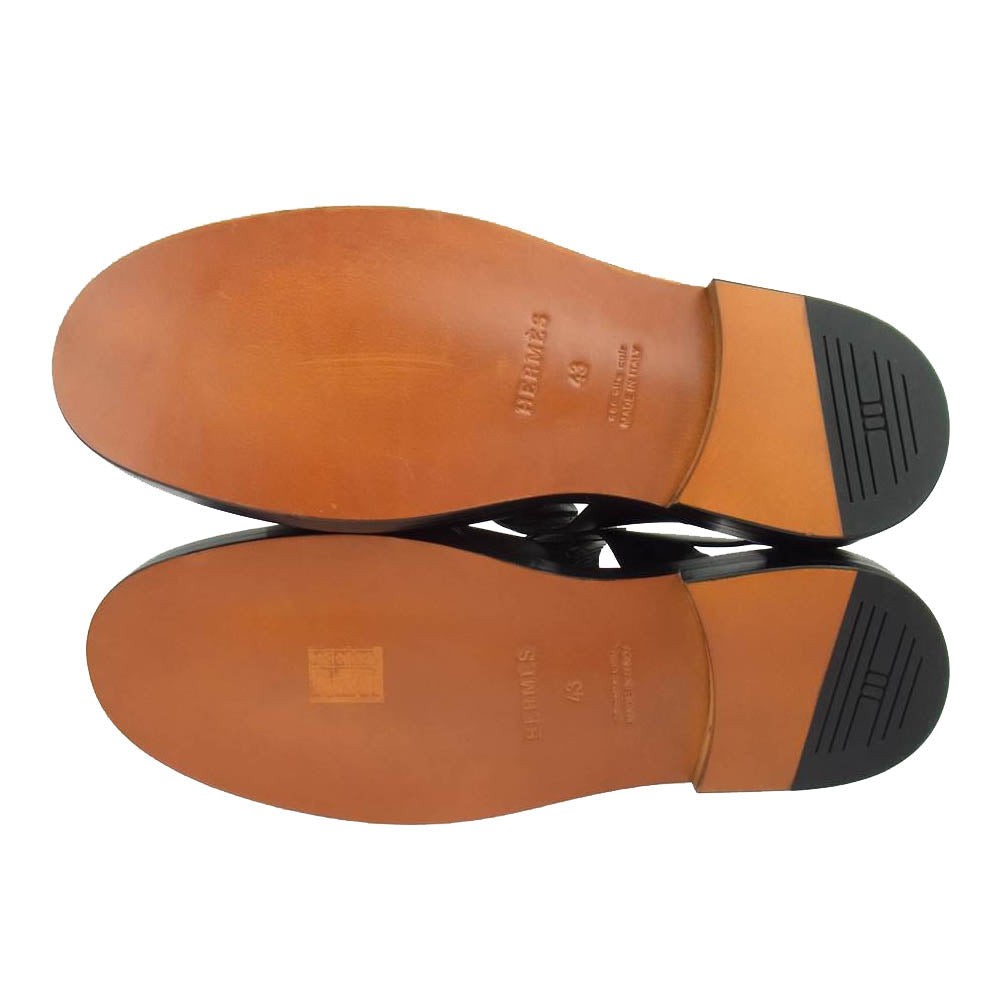 HERMES エルメス シルバー金具 クレマン ベルトストラップ レザー グルカ サンダル ブラック系 43【極上美品】【中古】