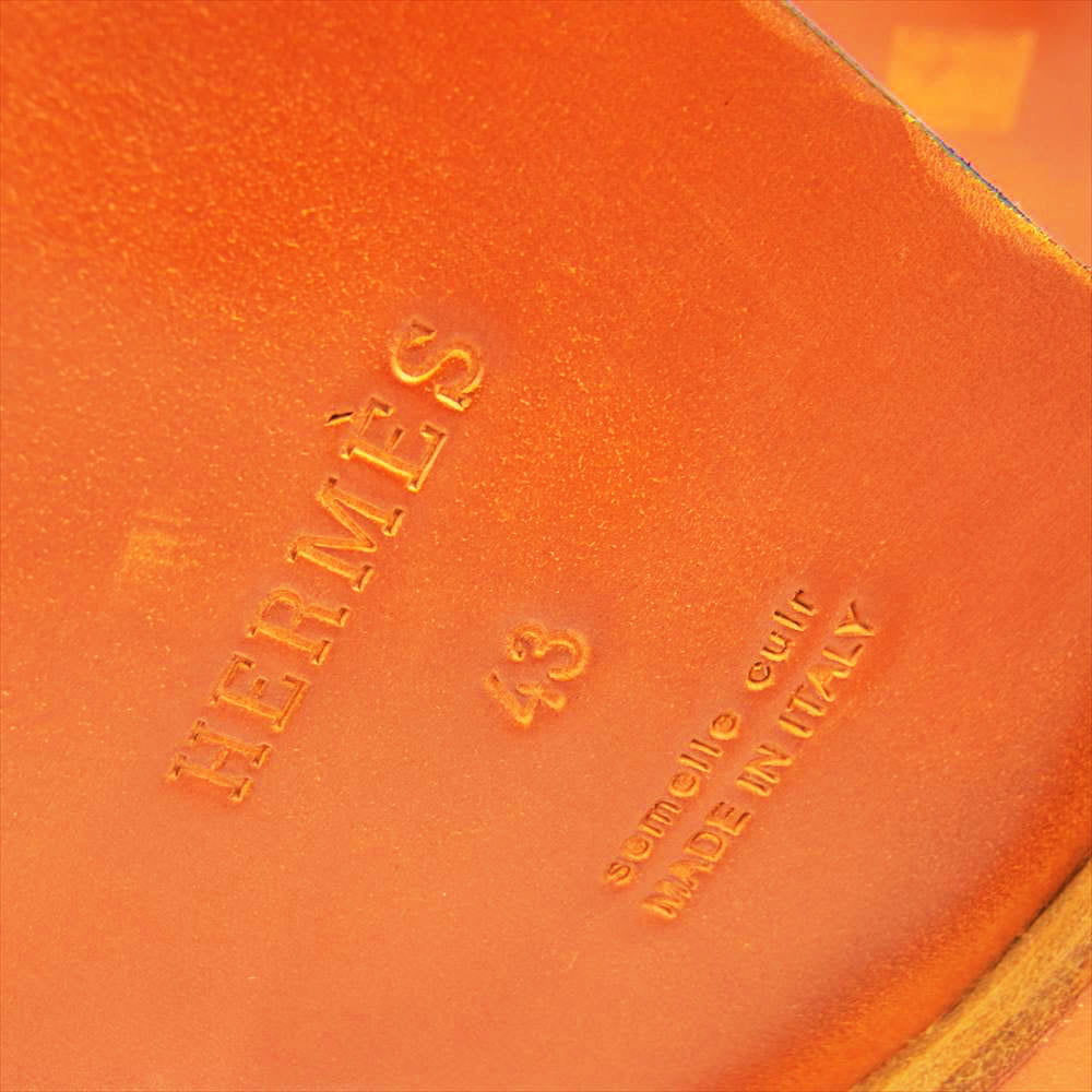 HERMES エルメス シルバー金具 クレマン ベルトストラップ レザー グルカ サンダル ブラック系 43【極上美品】【中古】