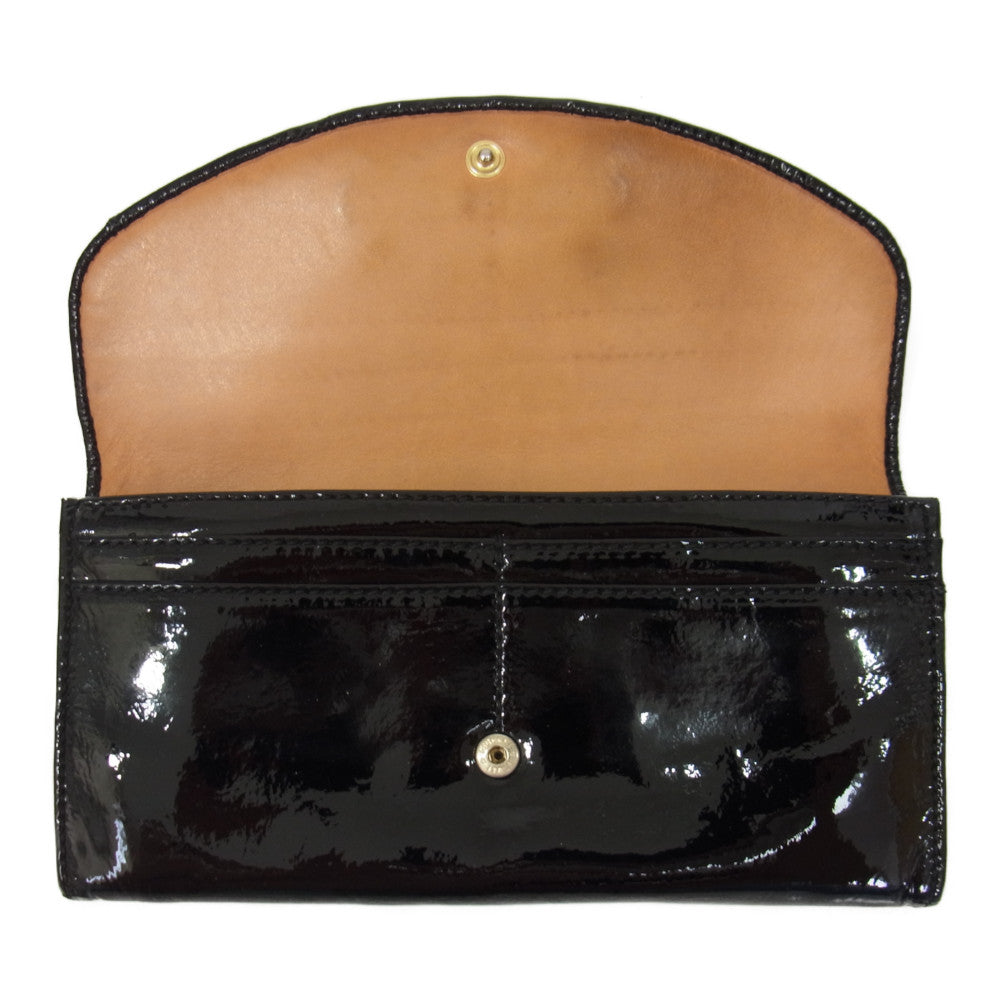 Chloe クロエ リボン フラップ エナメル 長財布 ウォレット ブラック系【中古】