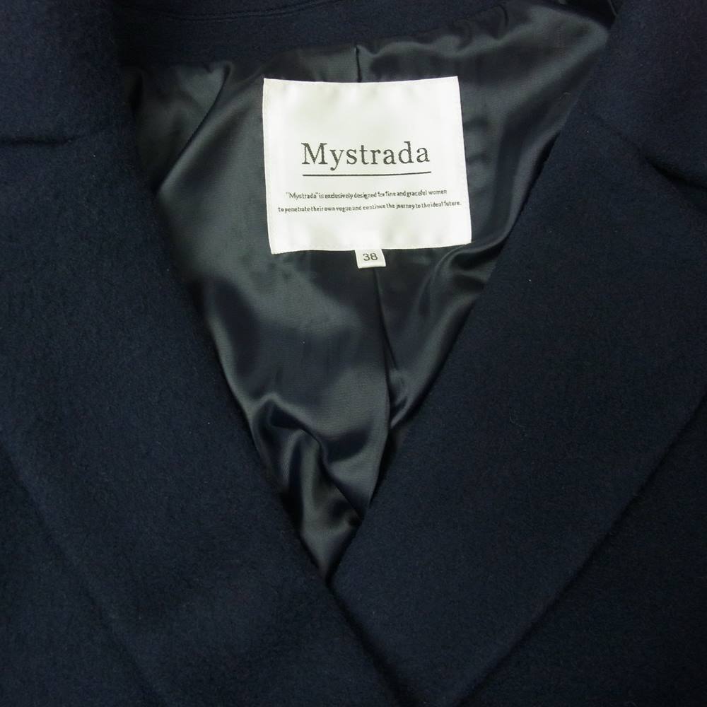 マイストラーダ 39328871-3 バックプリーツ Aライン ベルテッド コート ネイビー系 38【中古】