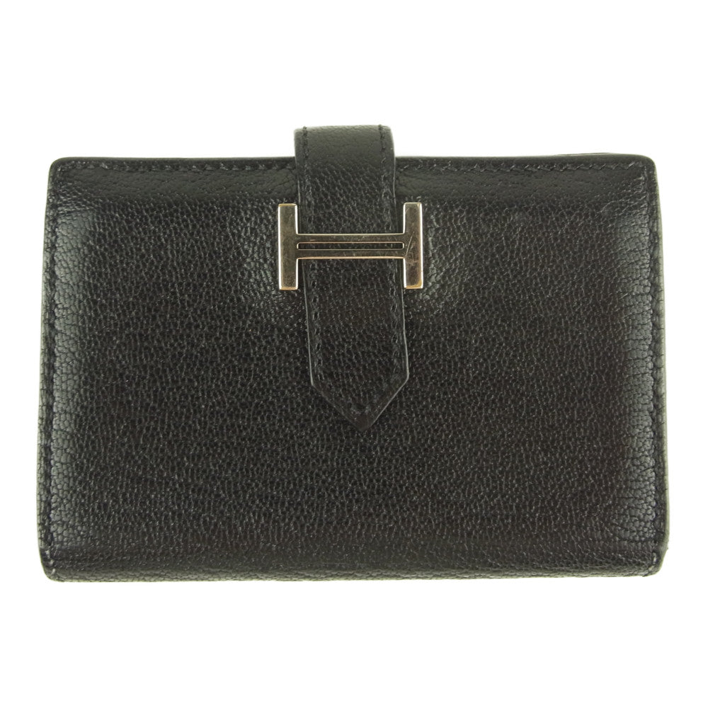 HERMES エルメス ベアン カードケース シルバー金具 D刻印 ブラック系【中古】