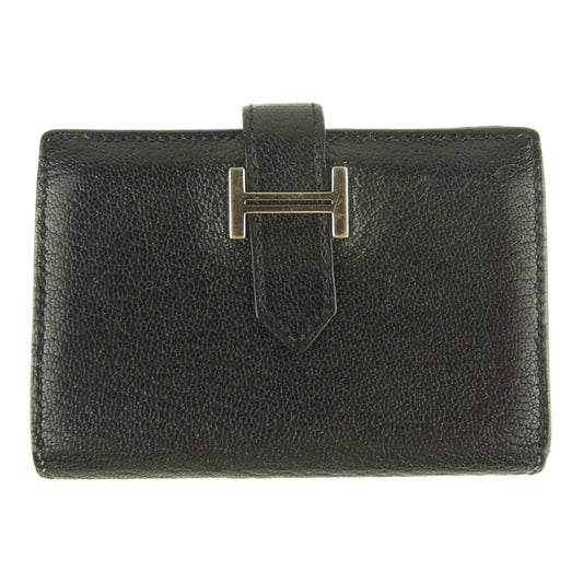 HERMES エルメス ベアン カードケース シルバー金具 D刻印 ブラック系【中古】