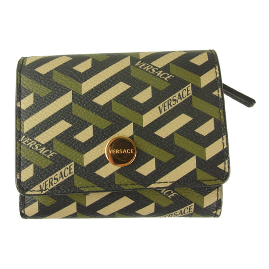 VERSACE ヴェルサーチ 1002243 1A01444 5B15V ラ グレカ シグネチャー 三つ折り コンパクト ウォレット ブラック系【新古品】【未使用】【中古】