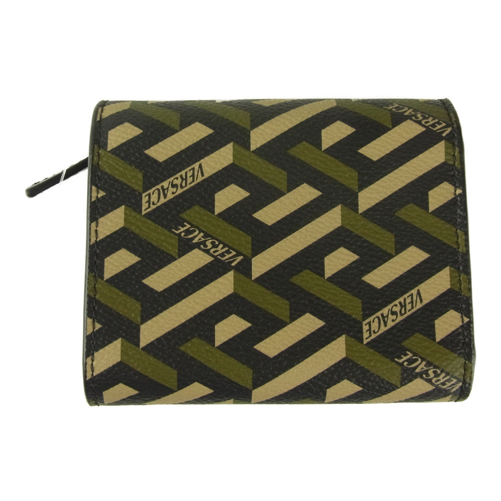 VERSACE ヴェルサーチ 1002243 1A01444 5B15V ラ グレカ シグネチャー 三つ折り コンパクト ウォレット ブラック系【新古品】【未使用】【中古】
