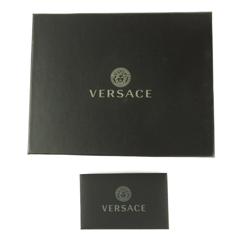 ヴェルサーチ VERSACE グレカ Vロゴ コンパクトウォレット 3つ折り財布 レザー ブラック