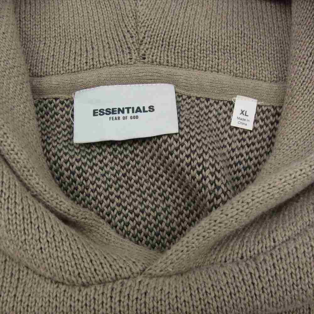 FEAR OF GOD フィアオブゴッド 21AW ESSENTIALS KNIT HOODIE HARVEST エッセンシャルズ  ニットパーカー ブラウン系 XL【中古】