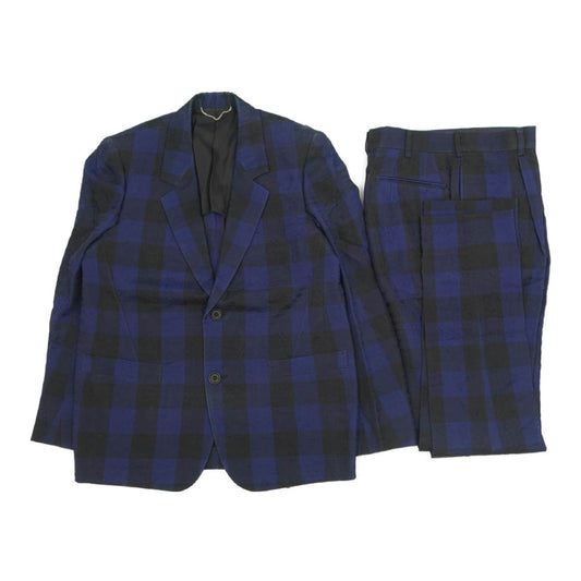 JOHN LAWRENCE SULLIVAN ジョンローレンスサリバン 2B シルク混 チェック テーラードジャケット スラックスパンツ セットアップ ブラック系 ダークネイビー系 34【中古】