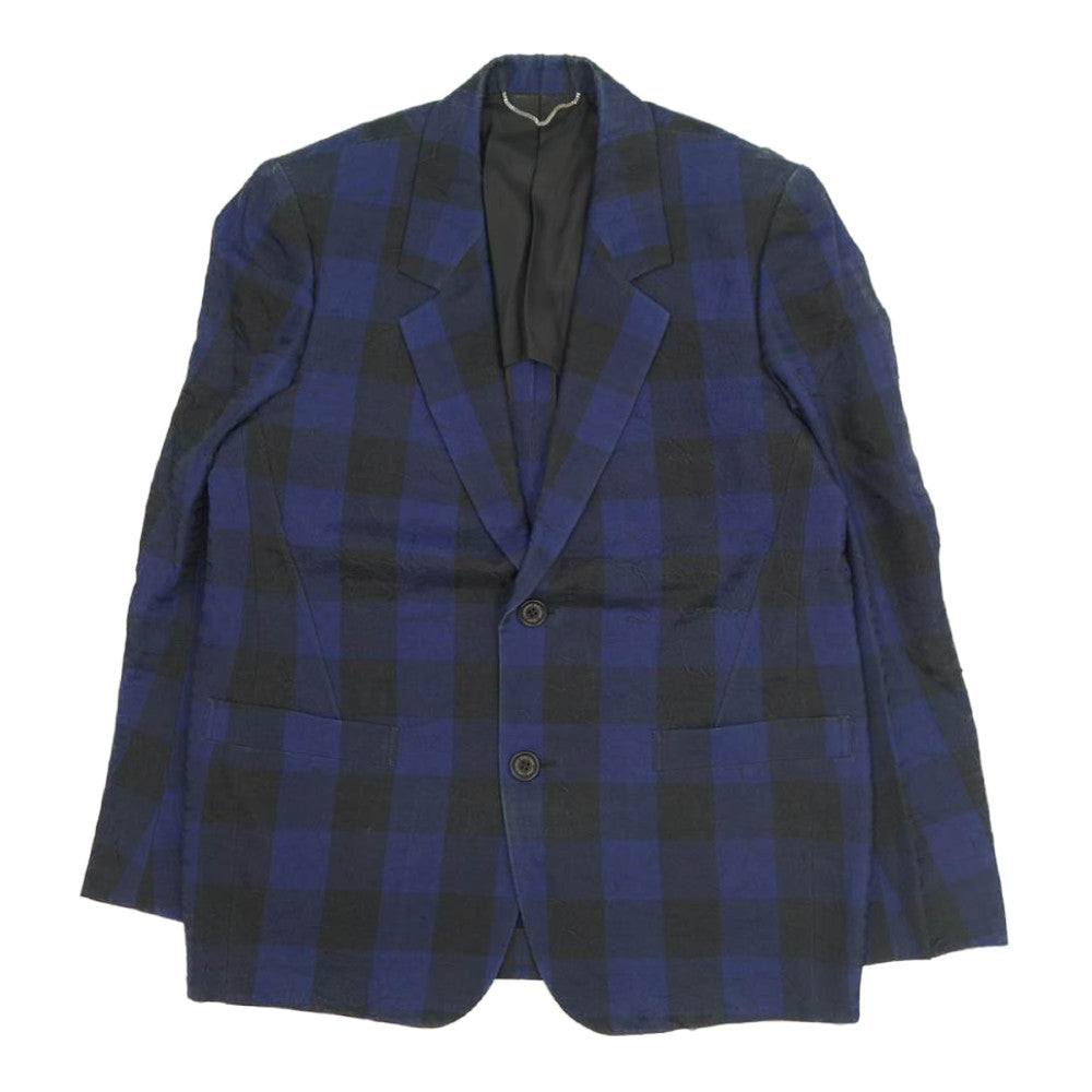 JOHN LAWRENCE SULLIVAN ジョンローレンスサリバン 2B シルク混 チェック テーラードジャケット スラックスパンツ セットアップ ブラック系 ダークネイビー系 34【中古】