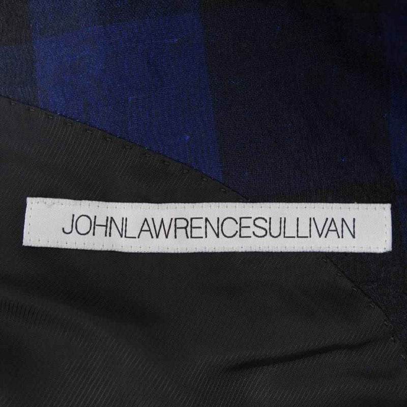 JOHN LAWRENCE SULLIVAN ジョンローレンスサリバン 2B シルク混 チェック テーラードジャケット スラックスパンツ セットアップ ブラック系 ダークネイビー系 34【中古】