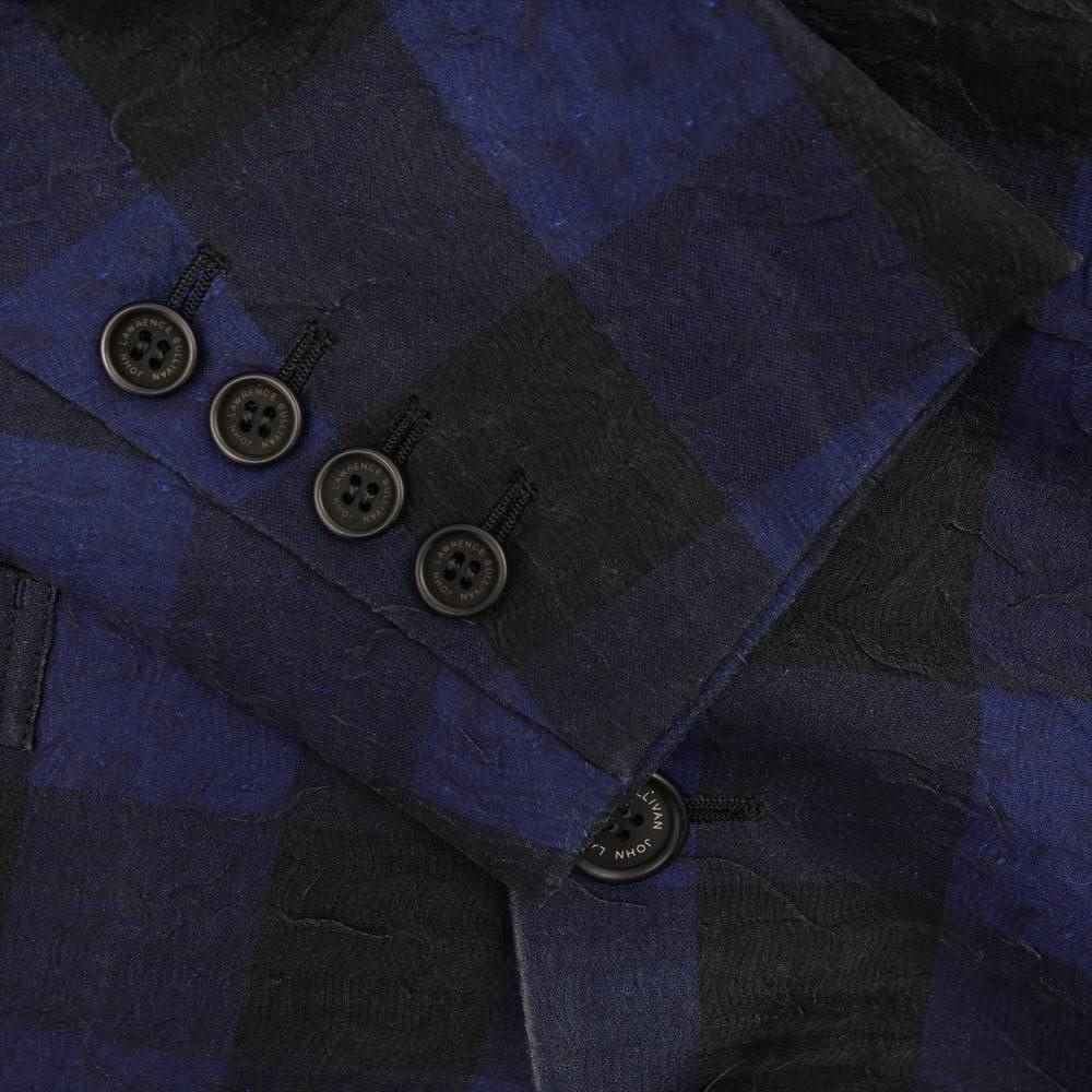 JOHN LAWRENCE SULLIVAN ジョンローレンスサリバン 2B シルク混 チェック テーラードジャケット スラックスパンツ セットアップ ブラック系 ダークネイビー系 34【中古】