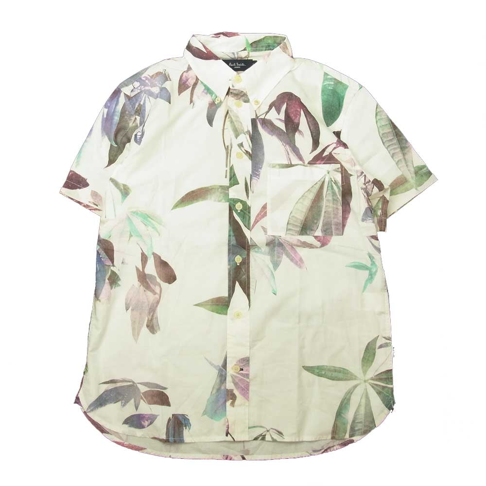 Paul Smith ポール・スミス ボタンダウン仕様 リーフ柄 半袖シャツ ホワイト系 M【中古】