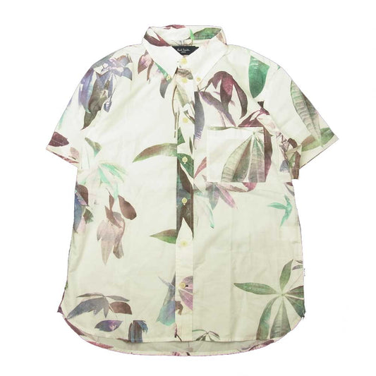 Paul Smith ポール・スミス ボタンダウン仕様 リーフ柄 半袖シャツ ホワイト系 M【中古】