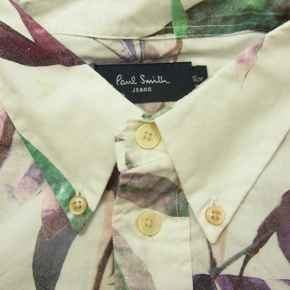 Paul Smith ポール・スミス ボタンダウン仕様 リーフ柄 半袖シャツ ホワイト系 M【中古】