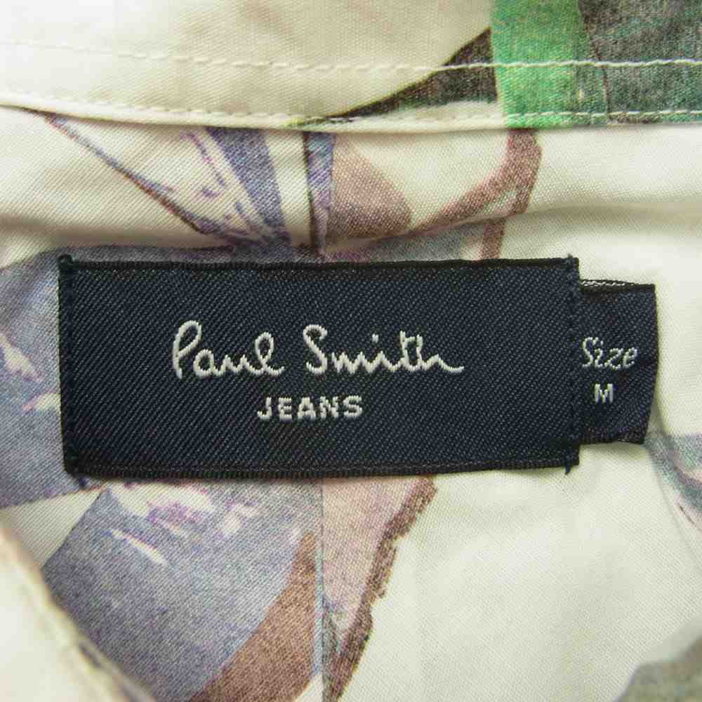 Paul Smith ポール・スミス ボタンダウン仕様 リーフ柄 半袖シャツ ホワイト系 M【中古】