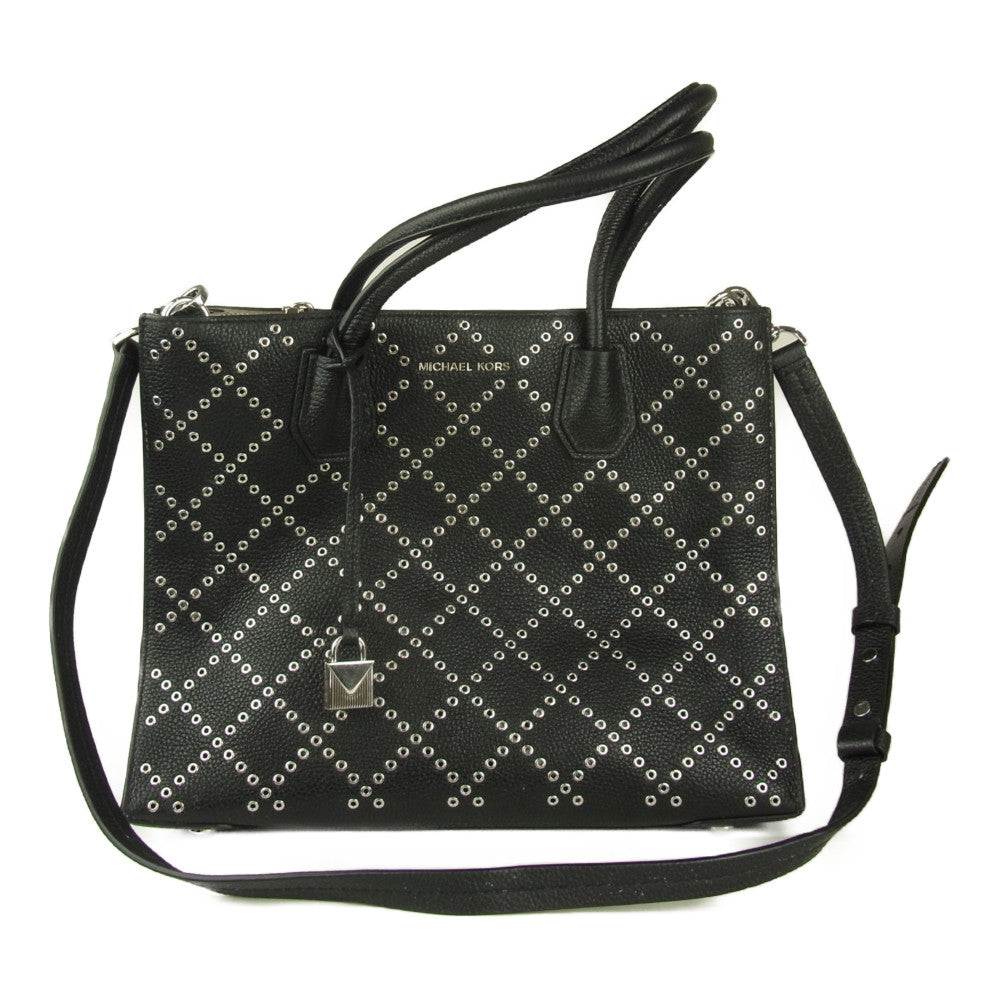Michael Kors マイケルコース マーサー スタッズ × グロメット レザー 2WAY ショルダー トート バッグ ブラック系【中古】