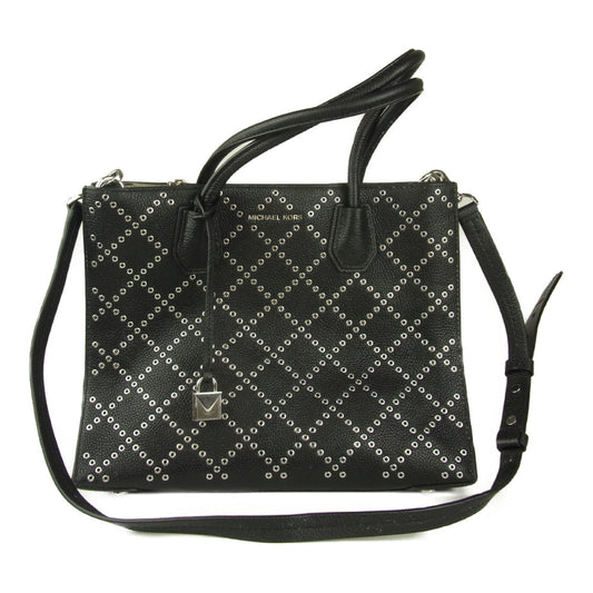 Michael Kors マイケルコース マーサー スタッズ × グロメット レザー 2WAY ショルダー トート バッグ ブラック系【中古】