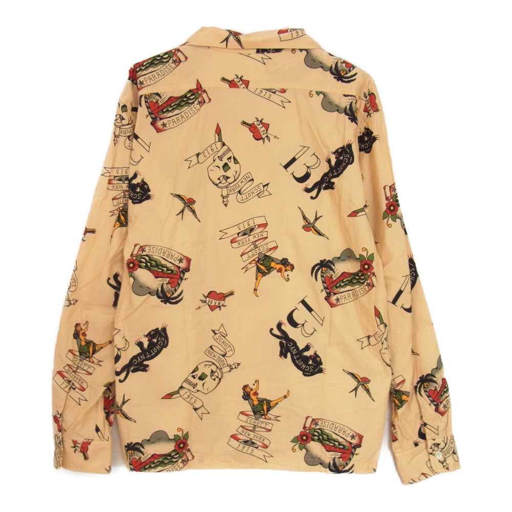schott ショット 3115054 HAWAIIAN LS SHIRT TATTOO ハワイアン タトゥー オープンカラー 長袖 シャツ イエロー系 M【中古】