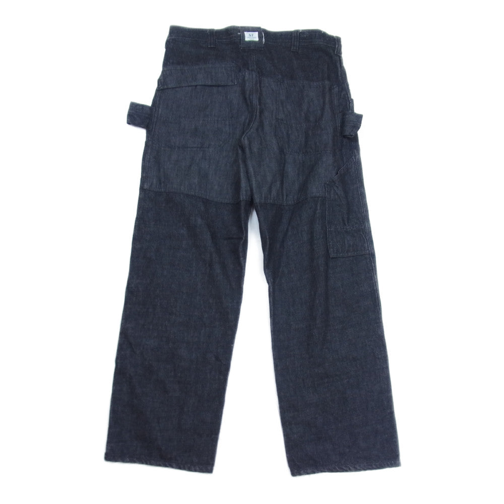SASAFRAS ササフラス ブラックデニム シャンブレー 切替 ペインター パンツ インディゴブルー系 S【中古】