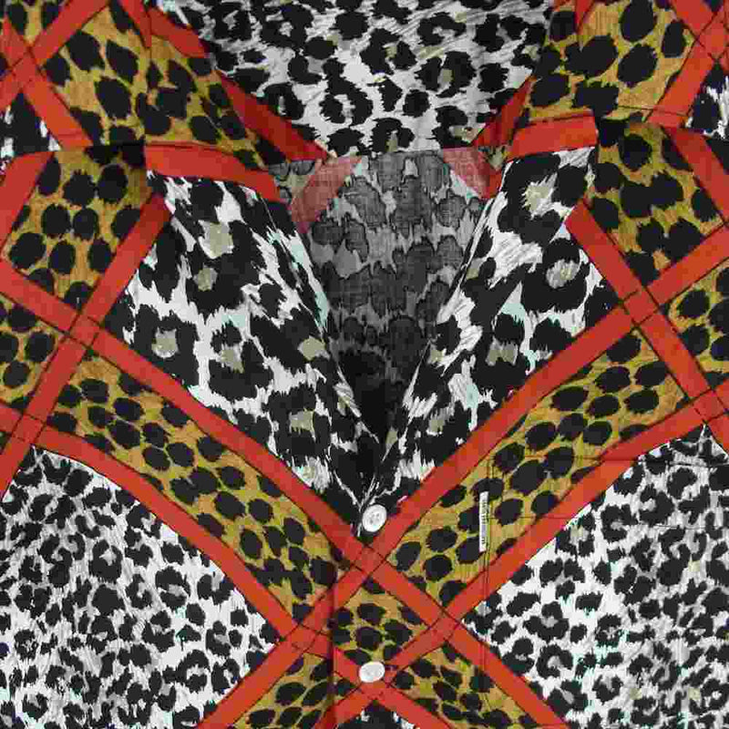 COOTIE クーティー Crazy Leopard Open Neck L/S Shirt クレイジー レオパード オープン ネック 長袖 シャツ ブラック系 ホワイト系 S【中古】