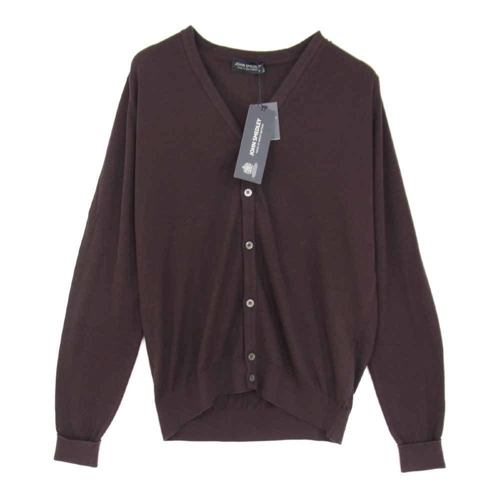 JOHN SMEDLEY ジョンスメドレー イギリス製 国内正規品 CONNAUGHT VN CARDIGAN LS TBC EASY FIT イージー フィット コットン ハイゲージニット カーディガン ボタン ブラウン系 M【新古品】【未使用】【中古】
