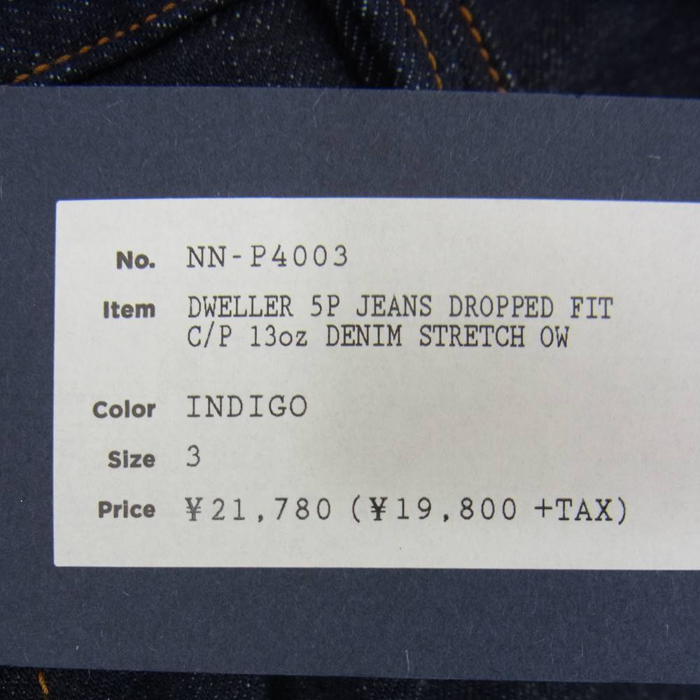 nonnative ノンネイティブ NN-P4003 DWELLER 5P JEANS DROPPED FIT C/P 13oz DENIM STRETCH OW ワンウォッシュストレッチデニムパンツ インディゴブルー系 3【新古品】【未使用】【中古】