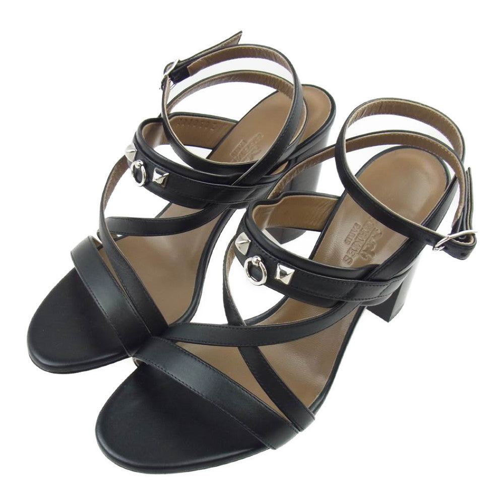 HERMES エルメス Antigone sandal アンティゴネ サンダル コリエドシアン レザー  ブラック系 36【極上美品】【中古】