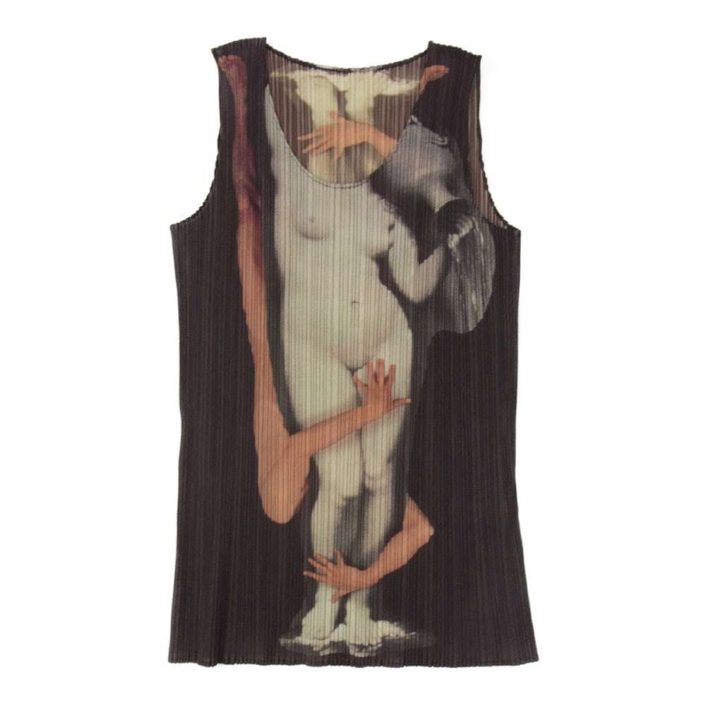 PLEATS PLEASE プリーツプリーズ イッセイミヤケ PP64-JK700 プリーツ加工 GUEST ARTIST SERIES NO1 森村泰昌 総柄 ノースリーブ カットソー ブラウン系 3【美品】【中古】