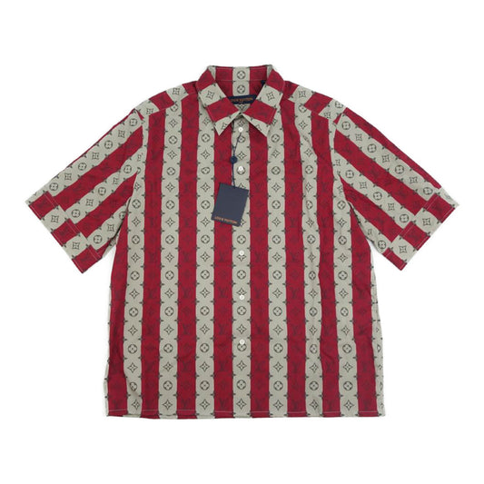 LOUIS VUITTON ルイ・ヴィトン 1A9GUD NIGO RM221M JB8 HMS05W ニゴー モノグラム トランクストライプ ショートスリーブ 半袖シャツ ダークレッド×グレー系 XL【新古品】【未使用】【中古】