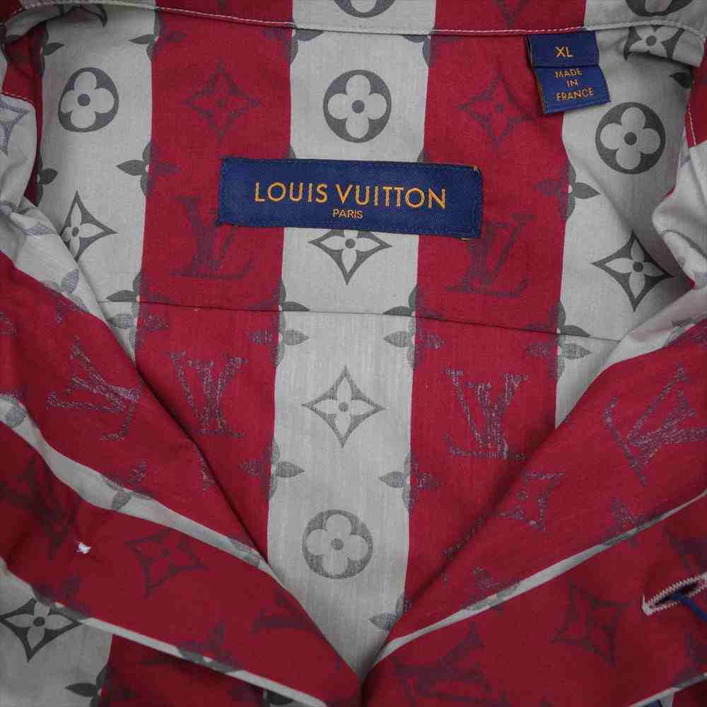 LOUIS VUITTON ルイ・ヴィトン 1A9GUD NIGO RM221M JB8 HMS05W ニゴー モノグラム トランクストライプ ショートスリーブ 半袖シャツ ダークレッド×グレー系 XL【新古品】【未使用】【中古】