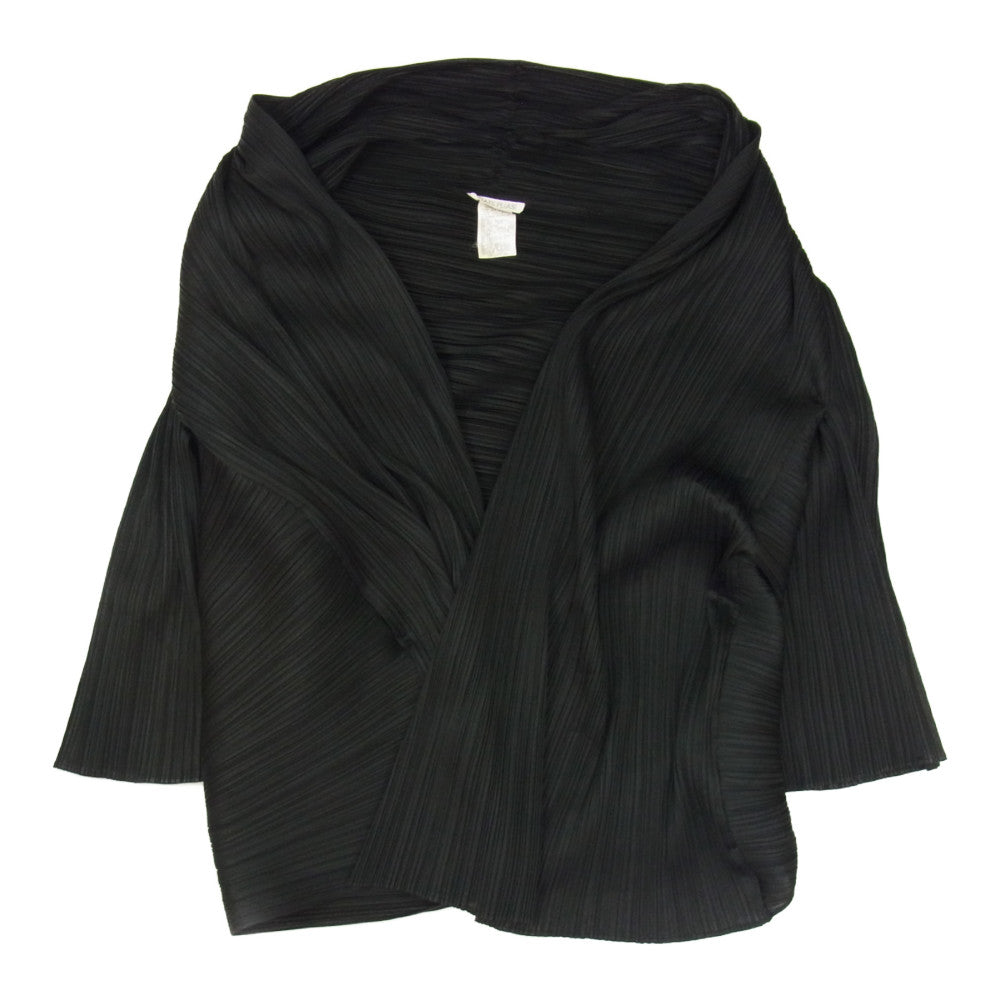 PLEATS PLEASE プリーツプリーズ イッセイミヤケ PP91-JD052 プリーツ加工 変形 横プリーツ ボレロ カーディガン  ブラック系 3【美品】【中古】