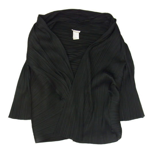 PLEATS PLEASE プリーツプリーズ イッセイミヤケ PP91-JD052 プリーツ加工 変形 横プリーツ ボレロ カーディガン  ブラック系 3【美品】【中古】