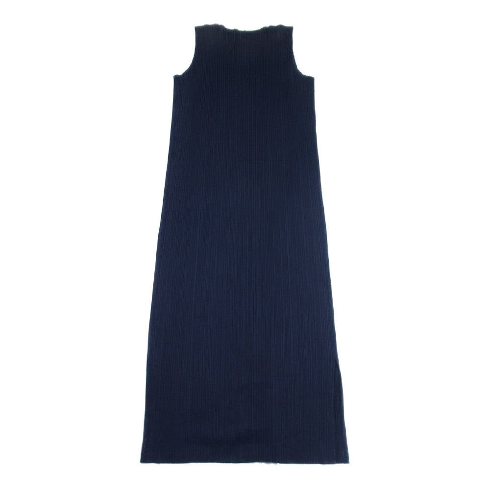 PLEATS PLEASE プリーツプリーズ イッセイミヤケ PP04-JH616 プリーツ加工 ノースリーブ サイドスリット ロング ワンピース ダークネイビー系 3【中古】