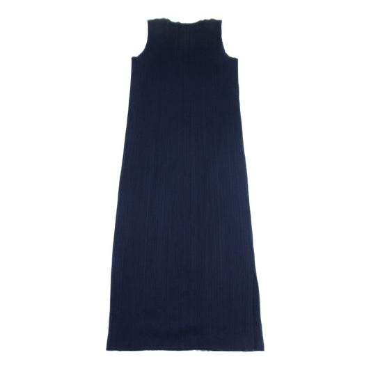PLEATS PLEASE プリーツプリーズ イッセイミヤケ PP04-JH616 プリーツ加工 ノースリーブ サイドスリット ロング ワンピース ダークネイビー系 3【中古】