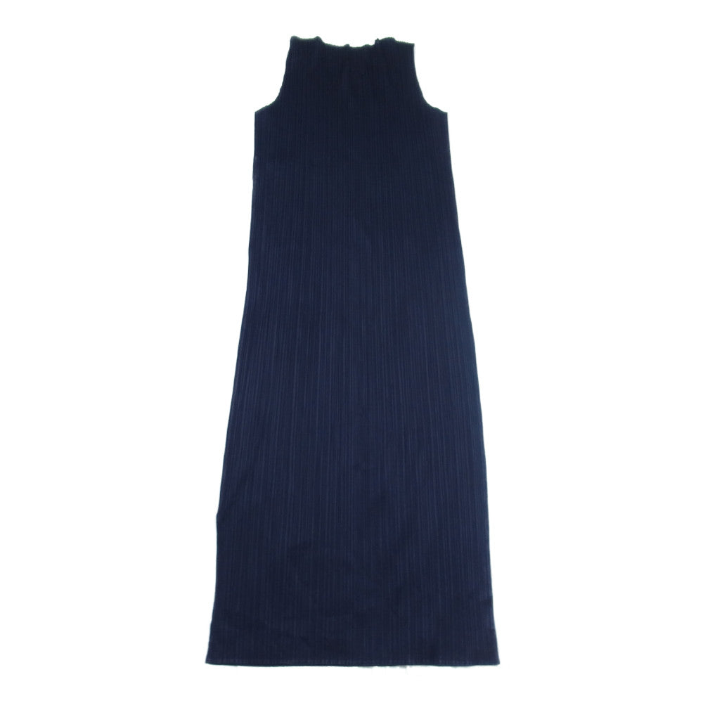 PLEATS PLEASE プリーツプリーズ イッセイミヤケ PP04-JH616 プリーツ加工 ノースリーブ サイドスリット ロング ワンピース ダークネイビー系 3【中古】