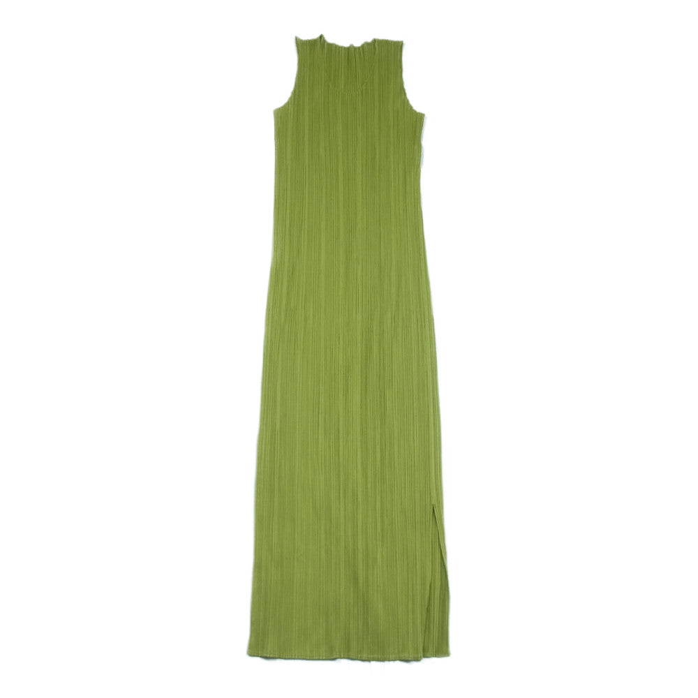PLEATS PLEASE プリーツプリーズ イッセイミヤケ PP61-JH316 プリーツ加工 ノースリーブ サイドスリット ロング ワンピース ライトグリーン系 3【美品】【中古】