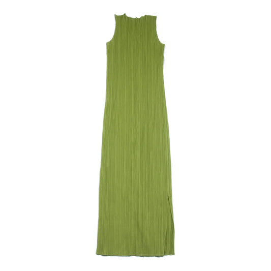 PLEATS PLEASE プリーツプリーズ イッセイミヤケ PP61-JH316 プリーツ加工 ノースリーブ サイドスリット ロング ワンピース ライトグリーン系 3【美品】【中古】