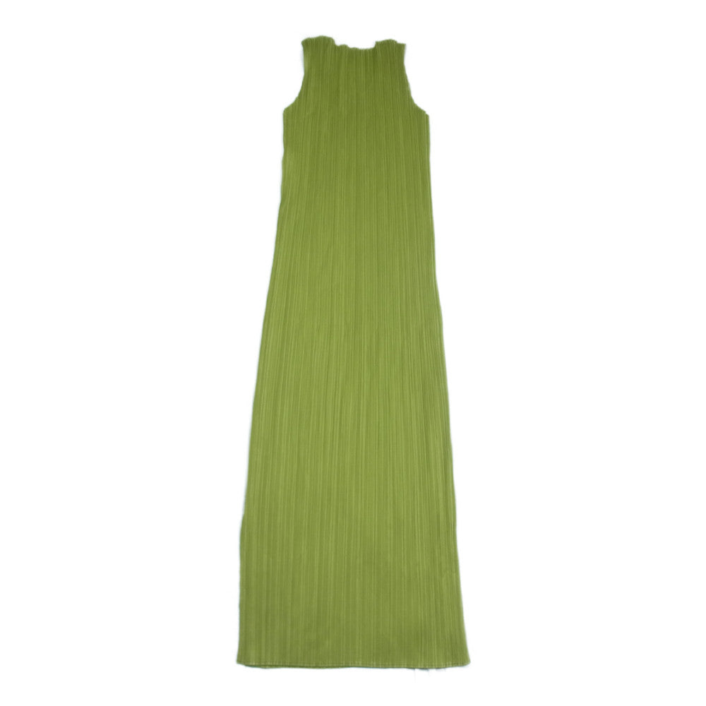PLEATS PLEASE プリーツプリーズ イッセイミヤケ PP61-JH316 プリーツ加工 ノースリーブ サイドスリット ロング ワンピース ライトグリーン系 3【美品】【中古】