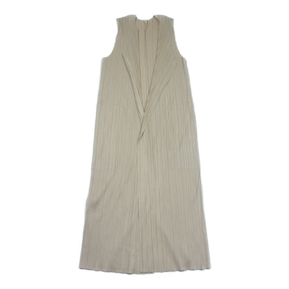 PLEATS PLEASE プリーツプリーズ イッセイミヤケ PP04-JE622 プリーツ加工 ロング ベスト カーディガン ベージュ系 3【美品】【中古】