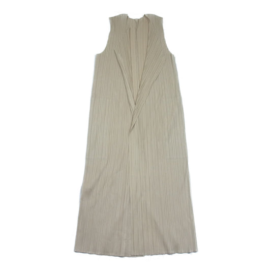 PLEATS PLEASE プリーツプリーズ イッセイミヤケ PP04-JE622 プリーツ加工 ロング ベスト カーディガン ベージュ系 3【美品】【中古】
