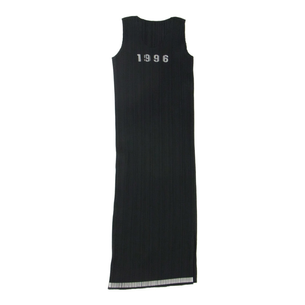 PLEATS PLEASE プリーツプリーズ イッセイミヤケ PP04-JG370 プリーツ加工 1996 ナンバリング 裾ライン プリント ノースリーブ ロング ワンピース ブラック系 3【美品】【中古】