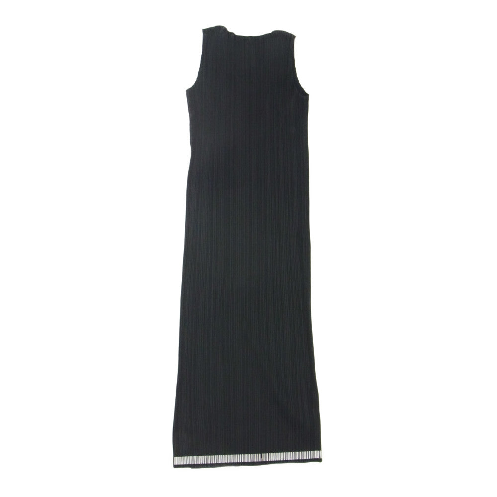 PLEATS PLEASE プリーツプリーズ イッセイミヤケ PP04-JG370 プリーツ加工 1996 ナンバリング 裾ライン プリント ノースリーブ ロング ワンピース ブラック系 3【美品】【中古】