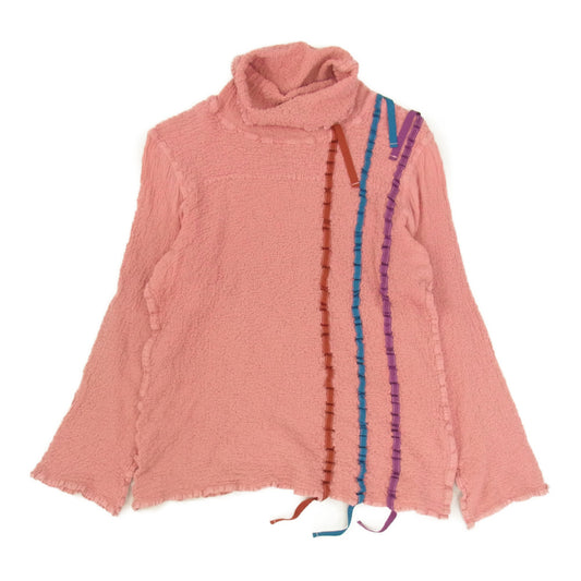 ISSEY MIYAKE イッセイミヤケ me ミー MI44FM514 リボンテープ付き 縮緬 ハイネック カットソー ピンク系 サイズ表記無【中古】