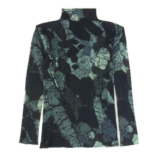 PLEATS PLEASE プリーツプリーズ イッセイミヤケ PP74-JK504 プリーツ加工 大理石調 ボトルネック 長袖カットソー ブラック系 3【中古】