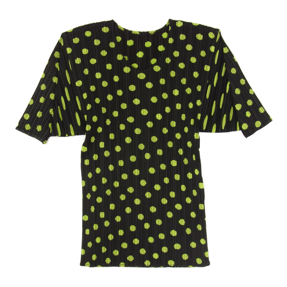 PLEATS PLEASE プリーツプリーズ イッセイミヤケ PP86-JK533 プリーツ加工 ドット柄 半袖カットソー ブラック系 3【美品】【中古】