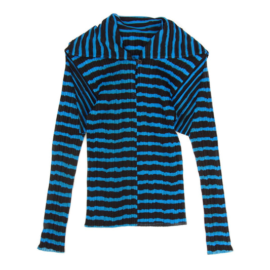 PLEATS PLEASE プリーツプリーズ イッセイミヤケ PP96-JK094 プリーツ加工 ボーダー ペイント パーカー ブルー系 3【美品】【中古】