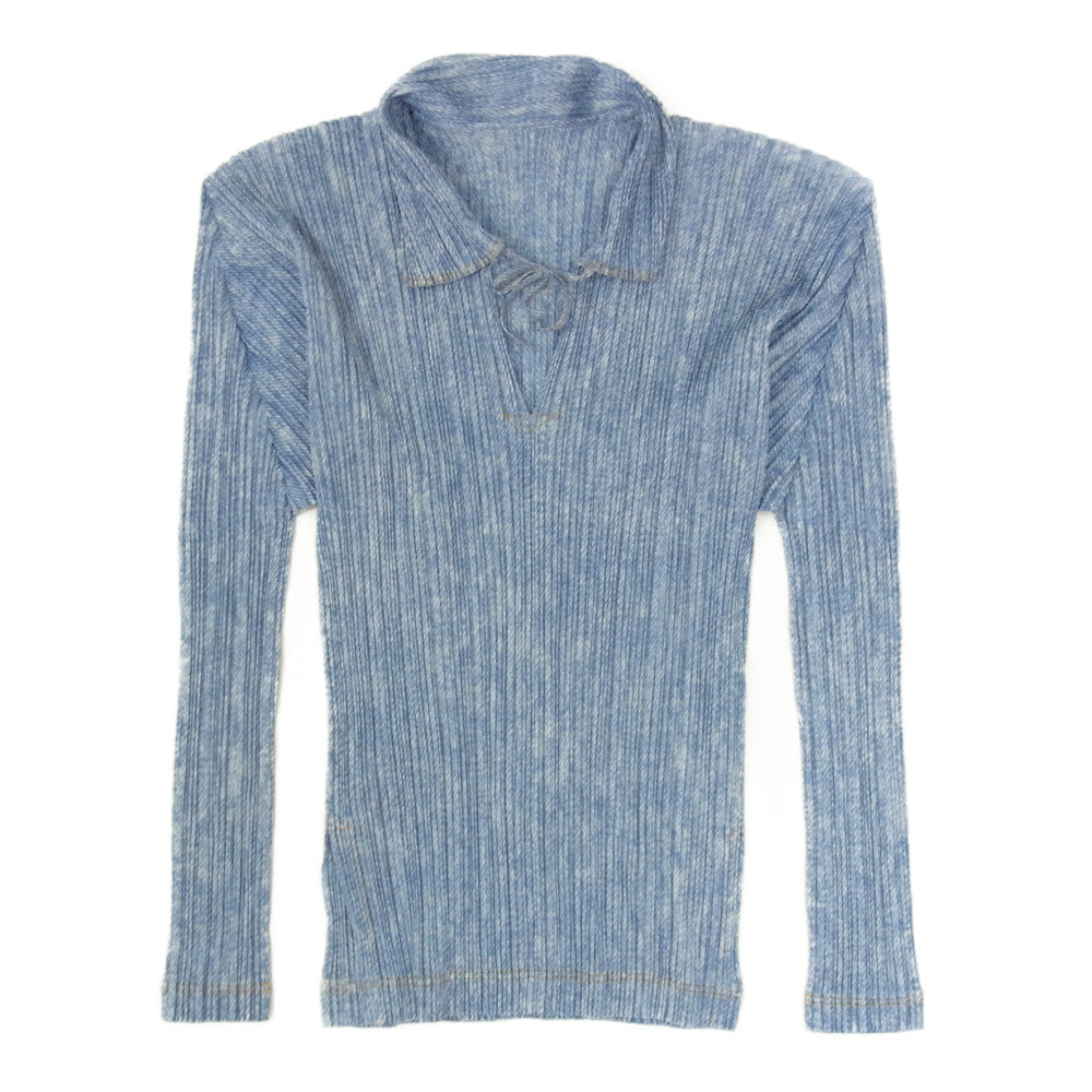 PLEATS PLEASE プリーツプリーズ イッセイミヤケ PP92-JK073 プリーツ加工 デニム転写プリント プルオーバー ブラウス ライトブルー系 3【美品】【中古】