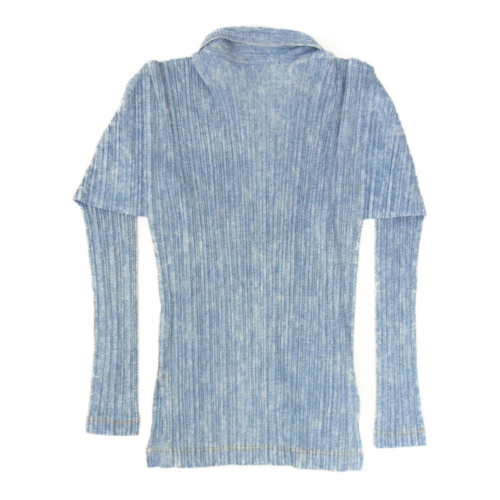 PLEATS PLEASE プリーツプリーズ イッセイミヤケ PP92-JK073 プリーツ加工 デニム転写プリント プルオーバー ブラウス ライトブルー系 3【美品】【中古】