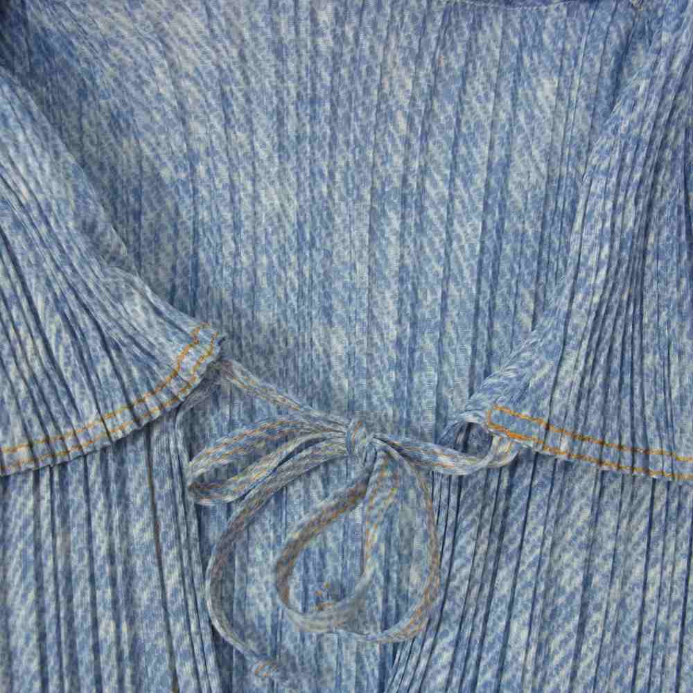 PLEATS PLEASE プリーツプリーズ イッセイミヤケ PP92-JK073 プリーツ加工 デニム転写プリント プルオーバー ブラウス ライトブルー系 3【美品】【中古】