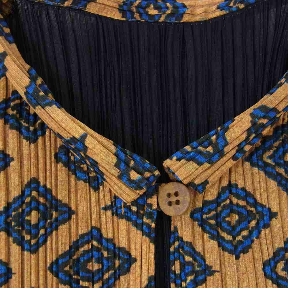 PLEATS PLEASE プリーツプリーズ イッセイミヤケ PP86-JK964 プリーツ加工 エスニック柄 バンドカラー プルオーバー ブラウス マルチカラー系 3【中古】